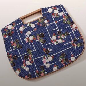 Anthropologie Floral Grid Beaded Clutch